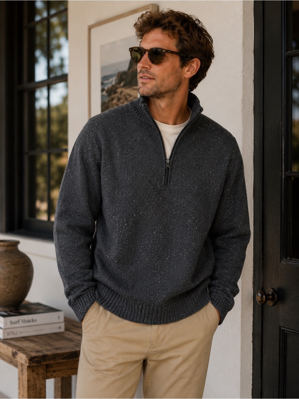 Woolrich Men's Charcoal Speckled Half-Zip Sweater- Medium-NWT
